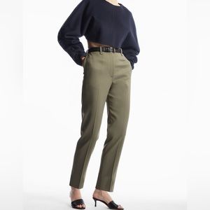 COS High-waisted Wool Blend Pants in Dusty Khaki Green
